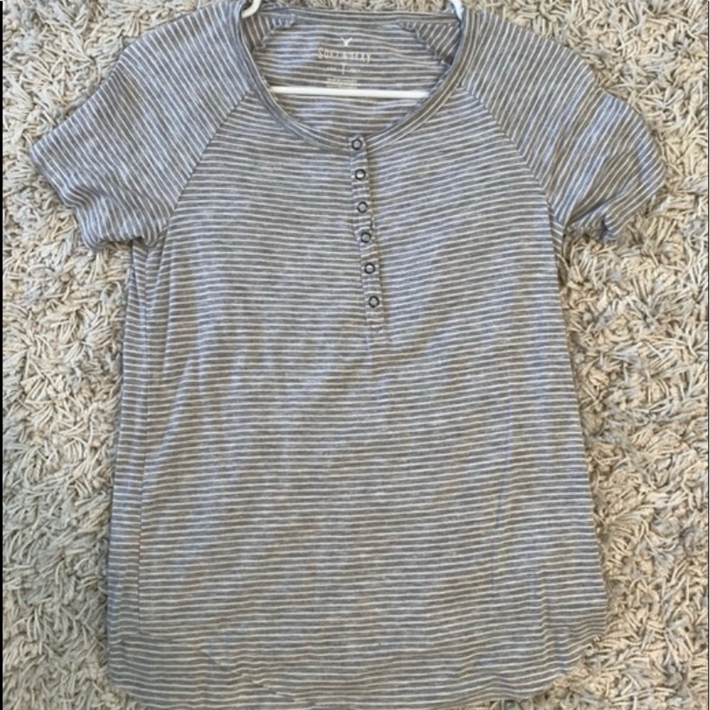 AE Grey and white striped Henley t shirt